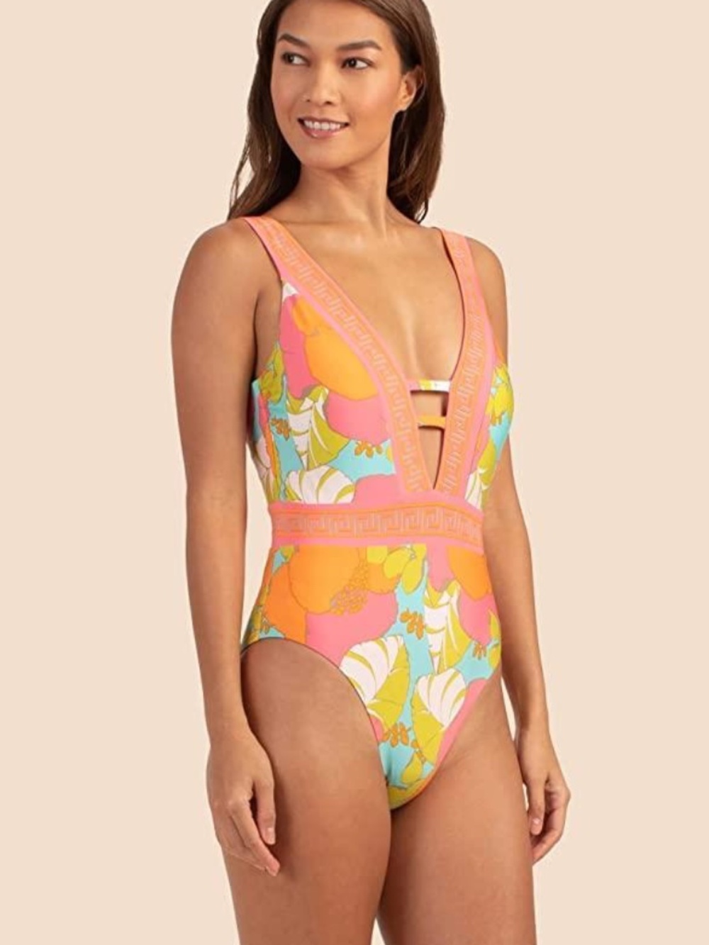 NWT Trina Turk Playa De Flor Plunge Maillot One-Piece Swimsuit Size 14